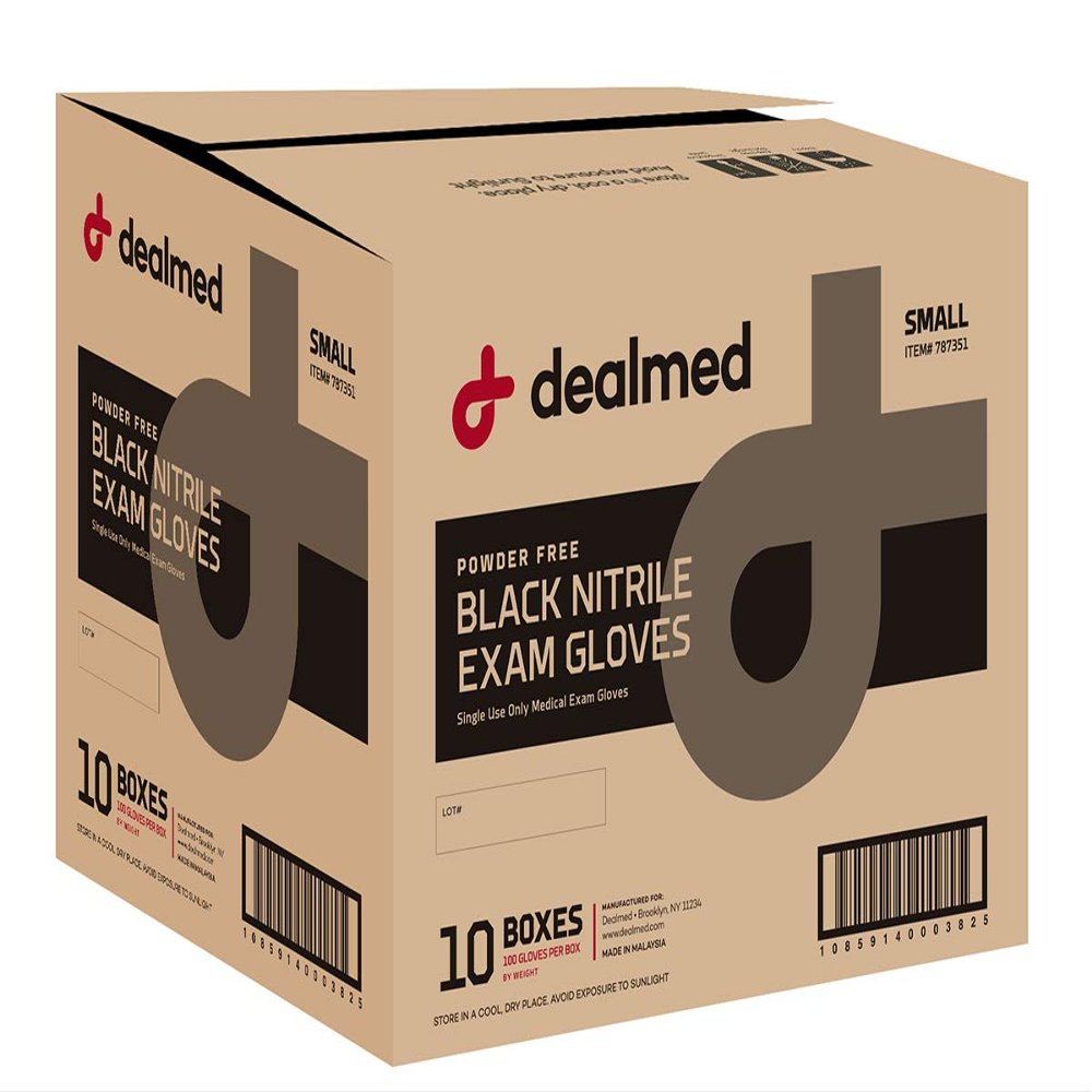 Dealmed Black Nitrile Exam Gloves  Disposable Multi-Purpose Use Medical Gloves Use for First Aid and Medical Facilities, 100 Count (Small, Pack of 10)
