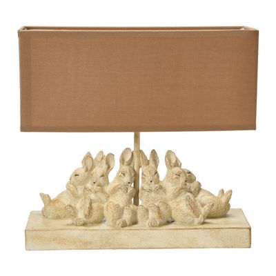 Creative Co-Op Whitewashed Rabbit Table Lamp with Sand Colored Linen Shade