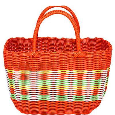 MYtodo Hand woven plastic shopping basket multifunction portable basket (XL, Yellow)