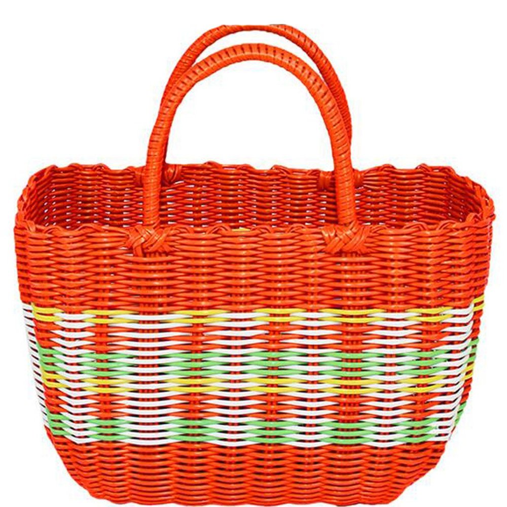 MYtodo Hand woven plastic shopping basket multifunction portable basket (XL, Yellow)