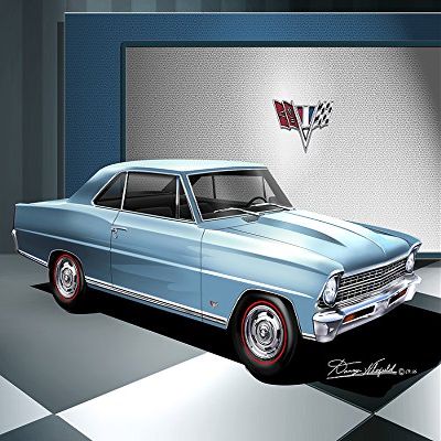 1967 CHEVROLET NOVA SS NANTUCKET BLUE - ART PRINT POSTER BY ARTIST DANNY WHITFIELD - SIZE 20 X 30