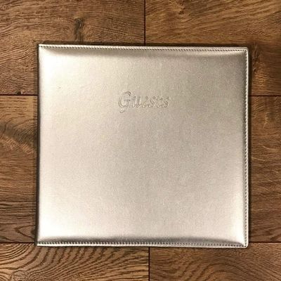 Fiorentina Leather Guest Book Padded Italian with Guests Embossed on Cover - Silver