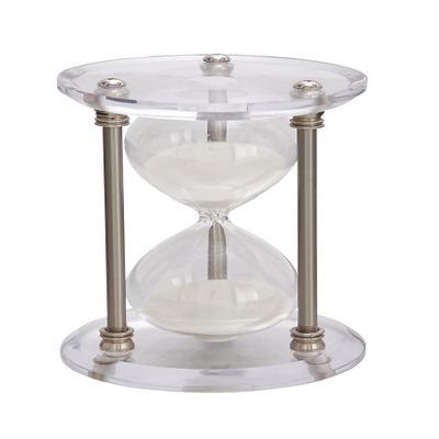 Deco 79 Metal Hourglass Sand Timer with Acrylic Base, 6" x 6" x 9", Silver
