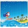 Ambesonne Christmas Shower Curtain, Surfing Santa on a Wave with Sack at The Beach Tropical Night Fantasy Cartoon, Cloth Fabric Bathroom Decor Set with Hooks, 69" W x 84" L, Blue Yellow view 2