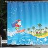 Ambesonne Christmas Shower Curtain, Surfing Santa on a Wave with Sack at The Beach Tropical Night Fantasy Cartoon, Cloth Fabric Bathroom Decor Set with Hooks, 69" W x 84" L, Blue Yellow view 3