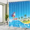 Ambesonne Christmas Shower Curtain, Surfing Santa on a Wave with Sack at The Beach Tropical Night Fantasy Cartoon, Cloth Fabric Bathroom Decor Set with Hooks, 69" W x 84" L, Blue Yellow view 4