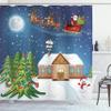 Ambesonne Christmas Shower Curtain, Classical Xmas Scenery Santa Delivering Presents Rudolf The Red Nosed Reindeer, Cloth Fabric Bathroom Decor Set with Hooks, 69" W x 84" L, Slate Blue view 1