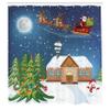 Ambesonne Christmas Shower Curtain, Classical Xmas Scenery Santa Delivering Presents Rudolf The Red Nosed Reindeer, Cloth Fabric Bathroom Decor Set with Hooks, 69" W x 84" L, Slate Blue view 2