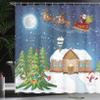 Ambesonne Christmas Shower Curtain, Classical Xmas Scenery Santa Delivering Presents Rudolf The Red Nosed Reindeer, Cloth Fabric Bathroom Decor Set with Hooks, 69" W x 84" L, Slate Blue view 3