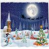 Ambesonne Christmas Shower Curtain, Winter Season Snowman Xmas Tree Santa Sleigh Moon Present Boxes Snow and Stars, Cloth Fabric Bathroom Decor Set with Hooks, 69" W x 75" L, White Blue view 2