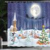 Ambesonne Christmas Shower Curtain, Winter Season Snowman Xmas Tree Santa Sleigh Moon Present Boxes Snow and Stars, Cloth Fabric Bathroom Decor Set with Hooks, 69" W x 75" L, White Blue view 3