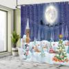 Ambesonne Christmas Shower Curtain, Winter Season Snowman Xmas Tree Santa Sleigh Moon Present Boxes Snow and Stars, Cloth Fabric Bathroom Decor Set with Hooks, 69" W x 75" L, White Blue view 4