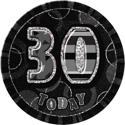 Gifts 4 All Occasions Limited SHATCHI-494 30th Badge Glitz Black Birthday Decorations Unisex Party Supply