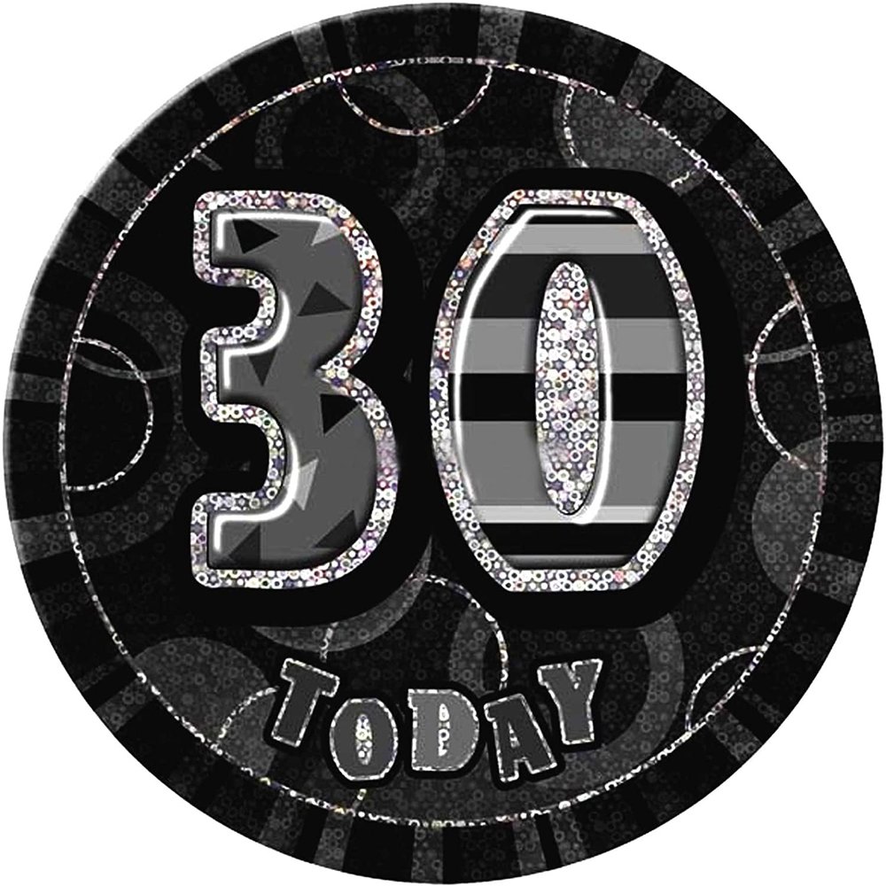 Gifts 4 All Occasions Limited SHATCHI-494 30th Badge Glitz Black Birthday Decorations Unisex Party Supply