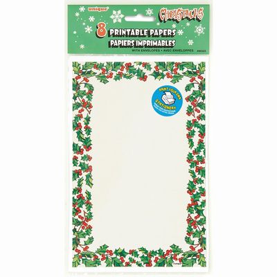 Holly Christmas Printable Stationary, 8ct