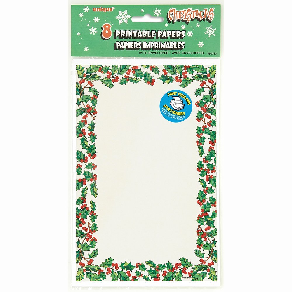 Holly Christmas Printable Stationary, 8ct