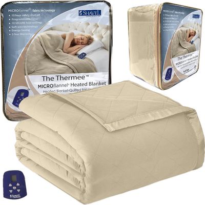 Shavel Home Products Micro Flannel Blanket Full Size Heated Blanket with 10 Settings, Programable Heating Blanket, Luxuriously Soft Heated Throw Blanket, Rapid Heating Thermal Blanket - Chino