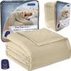 Shavel Home Products Micro Flannel Blanket Full Size Heated Blanket with 10 Settings, Programable Heating Blanket, Luxuriously Soft Heated Throw Blanket, Rapid Heating Thermal Blanket - Chino view 1