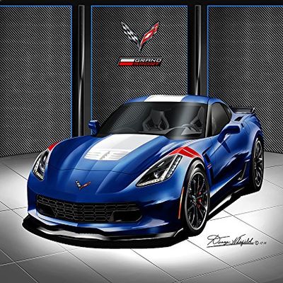 2017 CORVETTE GRANDSPORT HERITAGE EDITION ADMIRAL BLUE- ART PRINT POSTER BY ARTIST DANNY WHITFIELD - SIZE 20 X 30