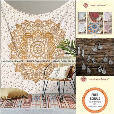 Queen Hippie Indian Mandala TapestryBed Sheet By Handloom-Palace , Bohemian Mandala Tapestries, Boho Throw Wall Hanging, Free Bonus Boho Earning