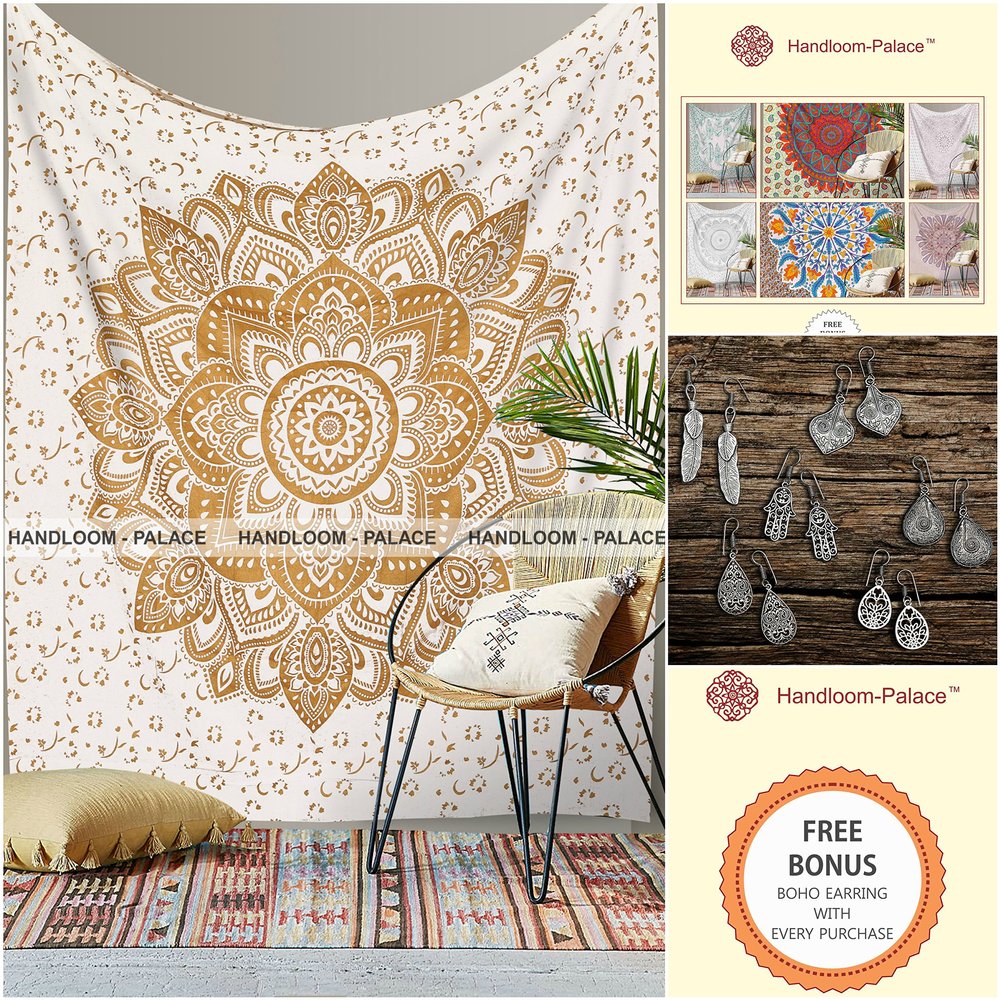 Queen Hippie Indian Mandala TapestryBed Sheet By Handloom-Palace , Bohemian Mandala Tapestries, Boho Throw Wall Hanging, Free Bonus Boho Earning