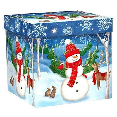 Winter Wonderland Christmas Woodland Snowman Medium Gift Box Party Favour, Cardstock, 7" x 7" x 7"