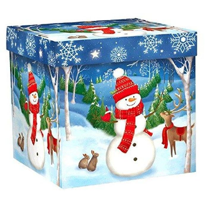 Winter Wonderland Christmas Woodland Snowman Medium Gift Box Party Favour, Cardstock, 7" x 7" x 7"