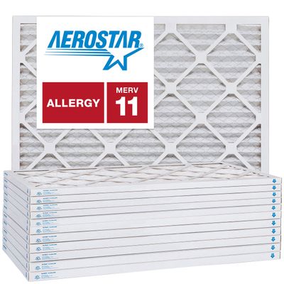 Aerostar 16x22x1 MERV 11 Air Filter, Pleated AC Furnace HVAC Filters (15.875x21.875x0.75), for Allergies Asthma Dust Pet Dander Smoke Bacteria Viruses, MPR 1500 FPR 10, USA, 12 Pack