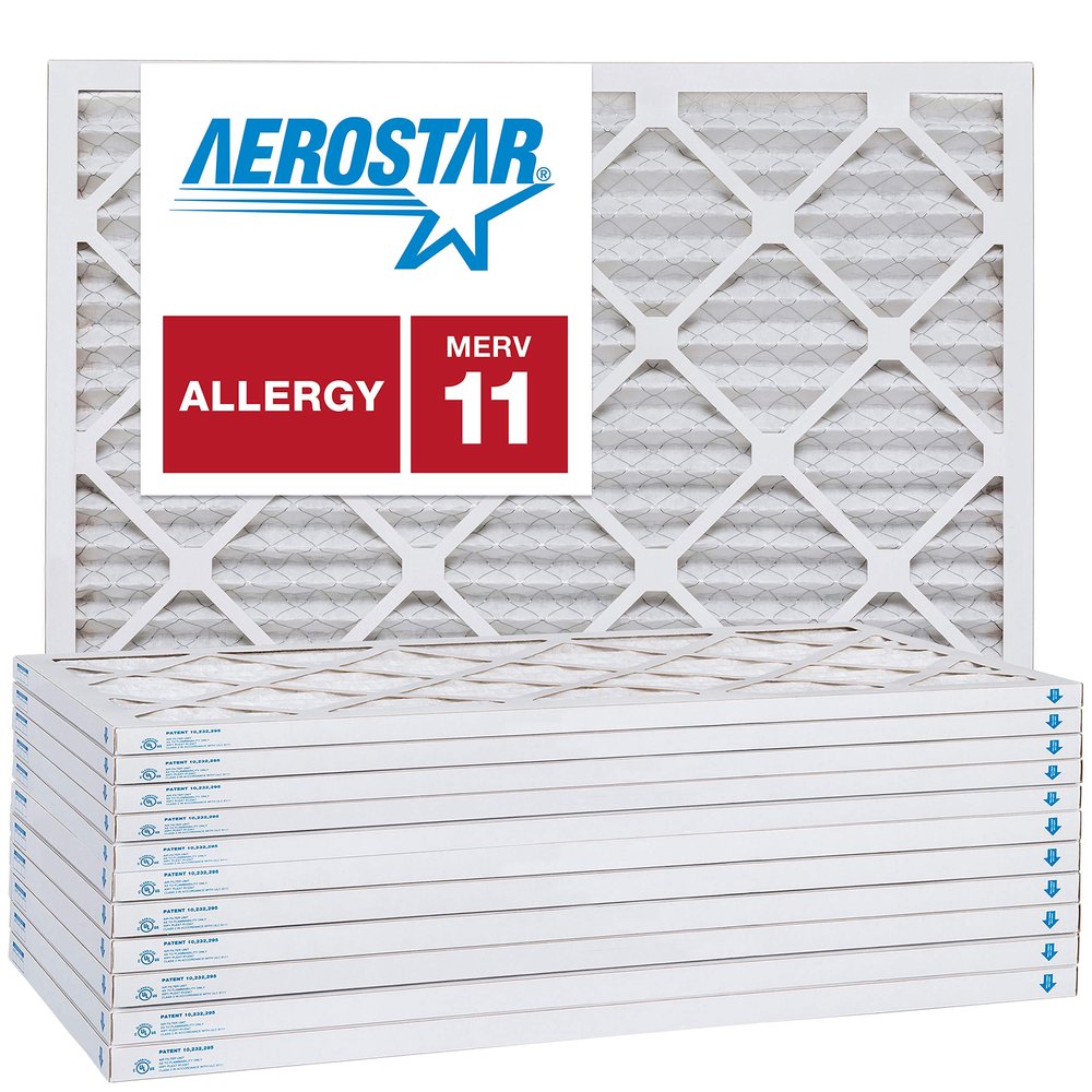 Aerostar 16x22x1 MERV 11 Air Filter, Pleated AC Furnace HVAC Filters (15.875x21.875x0.75), for Allergies Asthma Dust Pet Dander Smoke Bacteria Viruses, MPR 1500 FPR 10, USA, 12 Pack