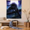 Ambesonne Fantasy World Tapestry, Surreal Werewolf Electric Eyes in Full Moon Transformation Folkloric, Wall Hanging for Bedroom Living Room Dorm Decor, 40" X 60", Purple Blue view 1