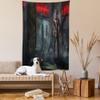 Ambesonne Fantasy World Tapestry, Fictional Reverent Character in Building Dark Gothic Demonic Devil Print, Wall Hanging for Bedroom Living Room Dorm Decor, 40" X 60", Grey Red view 2