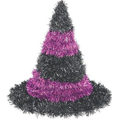 Amscan Family Friendly Halloween 3D Witch Hat Tinsel Hanging Decoration, Black/Purple, 6" x 5 3/4"