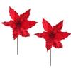 Factory Direct Craft Pair of Sparkling Red Velvet Artificial Poinsettia Picks for Holiday and Home Decor view 1