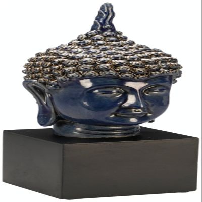 AA Importing 91651-BL Buddha Head Statue with Stand, Blue