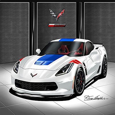 2017 Corvette GRANDSPORT Heritage Edition Arctic White- Art Print Poster by Artist Danny Whitfield - Size 20 X 30