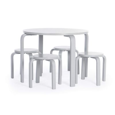 Guidecraft Nordic Table and Stools Set for Toddlers: Gray - Stacking Bentwood Stools with Curved Wood Activity Play Table - Toddler's Modern Kitchen, Playroom and Classroom Furniture