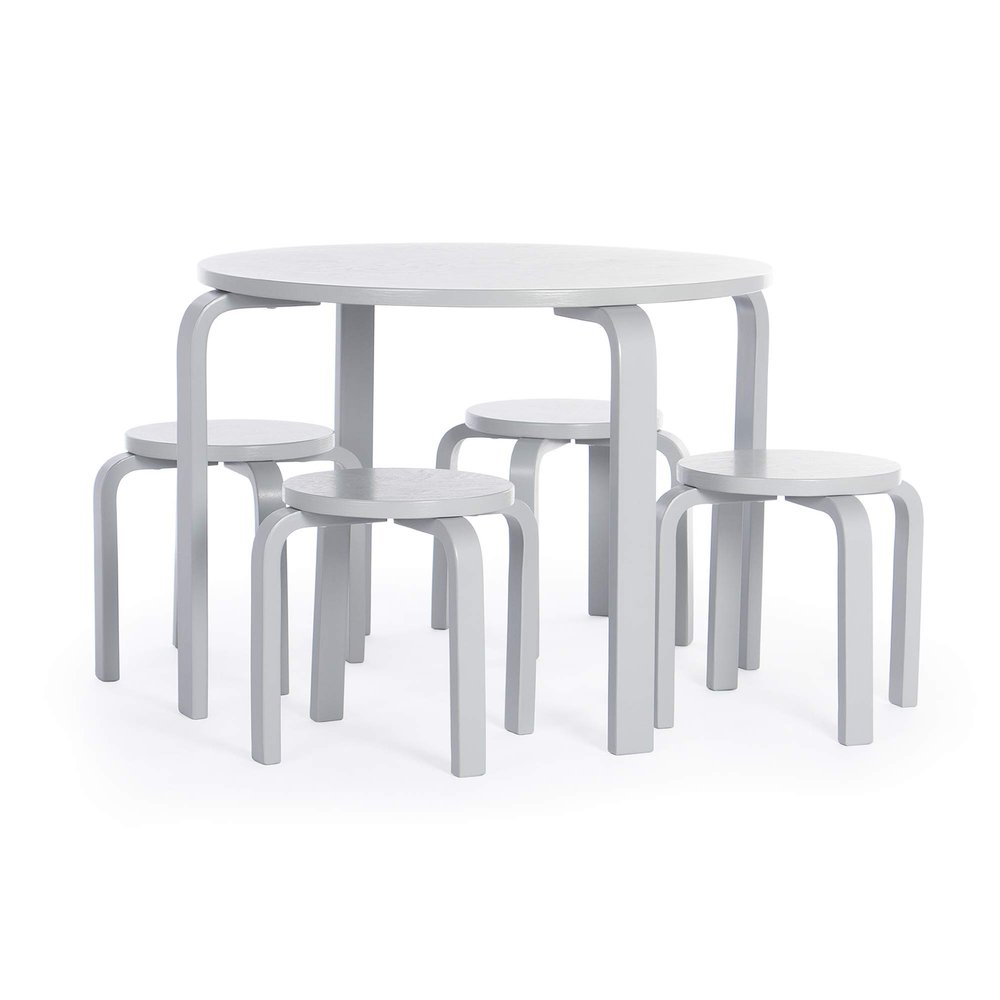 Guidecraft Nordic Table and Stools Set for Toddlers: Gray - Stacking Bentwood Stools with Curved Wood Activity Play Table - Toddler's Modern Kitchen, Playroom and Classroom Furniture