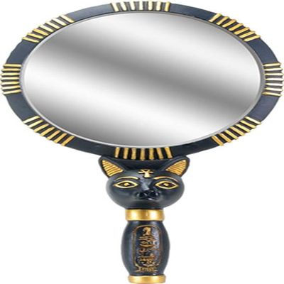 YTC 1.5 Inch Black and Gold Colored Bastet Hand Mirror with Egyptian Cat