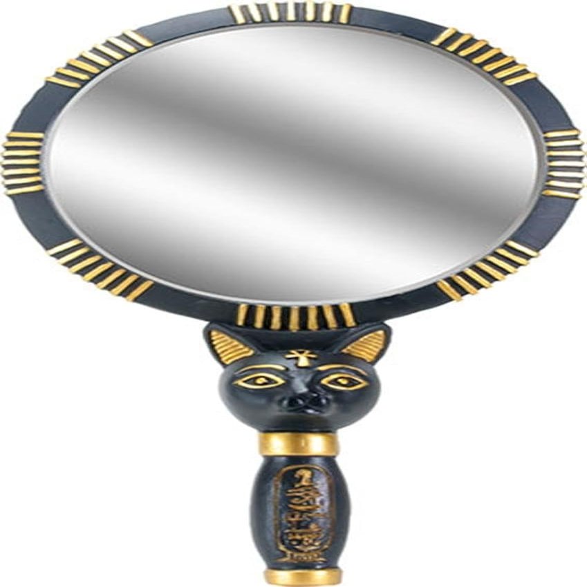 YTC 1.5 Inch Black and Gold Colored Bastet Hand Mirror with Egyptian Cat