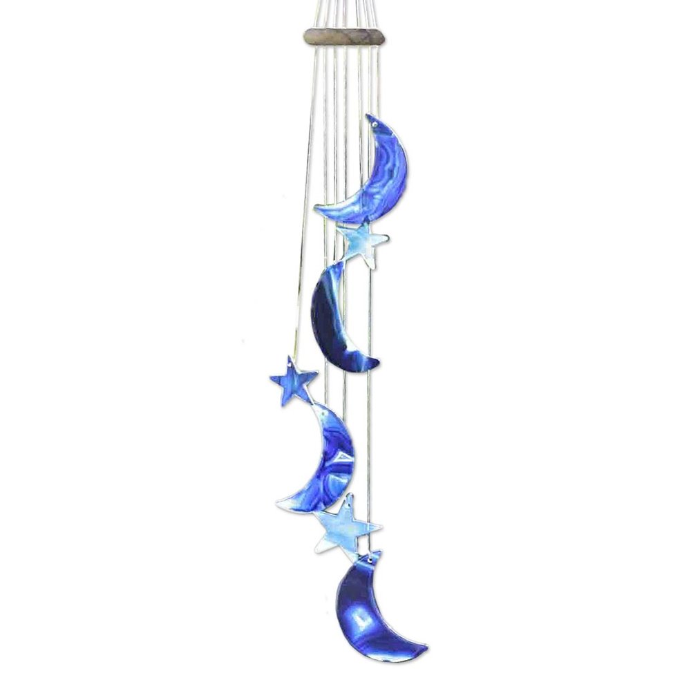 NOVICA Dyed Blue Agate Moon and Star Wind Chimes, Blue Moon and Stars'