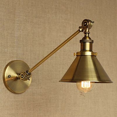 LITFAD Adjustable Arm Wall Light Fixtures Brass Finish 1 Light Wall Sconce 7" Industrial Swing arm Wall lamp Mounted Lighting Fixture with Cone Shade for Bedroom, Reading, Living Room, Kitchen