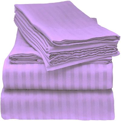 6 PC Sheet Set Egyptian Cotton Sheets Extra Deep Pockets (+21 Inches) Full Extra Long Lavender Stripe 600 Thread Count Machine Washable