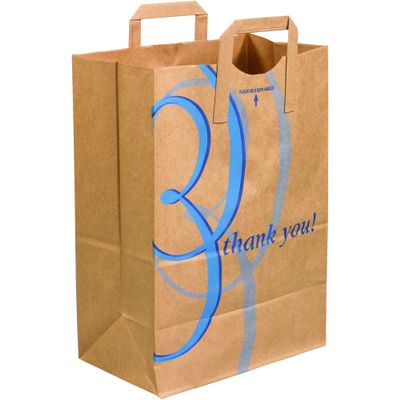 Tape Logic TLBGFH102UP Flat Handle Grocery Bags, "Thank You", 12" x 7" x 17", Kraft (Pack of 300)