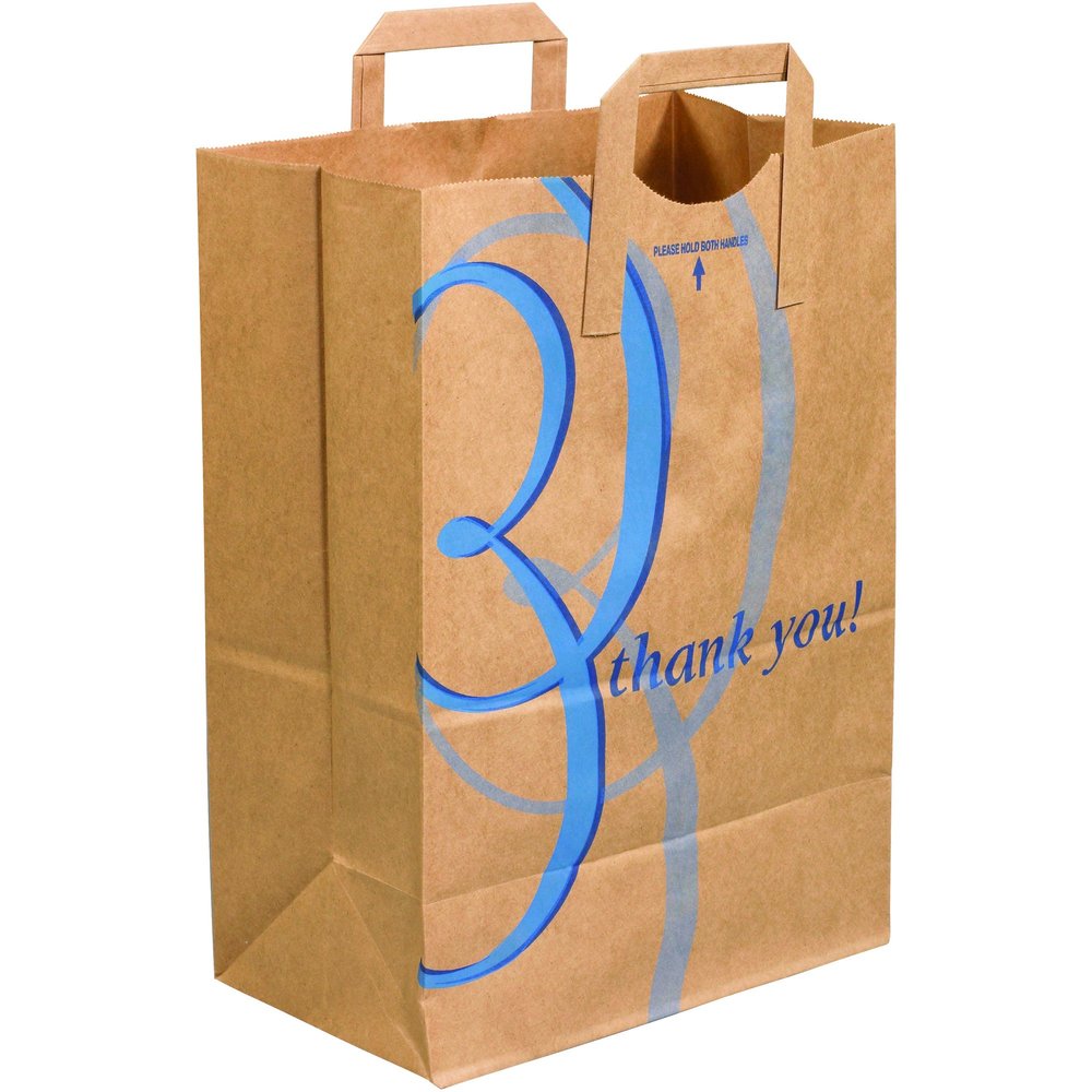 Tape Logic TLBGFH102UP Flat Handle Grocery Bags, "Thank You", 12" x 7" x 17", Kraft (Pack of 300)