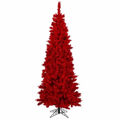 Vickerman 7.5' Flocked Red Fir Artificial Christmas Tree, Red Dura-lit LED Lights - Snow Covered Faux Tree - Seasonal Indoor Home Decor