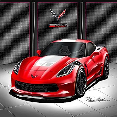 2017 CORVETTE GRANDSPORT TORCH RED- ART PRINT POSTER BY ARTIST DANNY WHITFIELD - SIZE 20 X 30