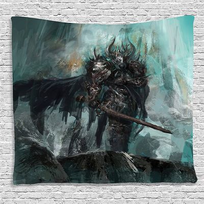 Ambesonne Fantasy World Tapestry, Knight of The Dead Dark Immortal Grunge Watercolor Design, Wide Wall Hanging for Bedroom Living Room Dorm, 60" X 40", Turquoise Black