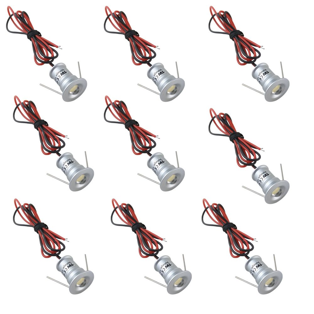 AIBOO 12V Under Cabinet LED Lights 9 Packs of Recessed Mini Downlights for Indoor with Hard Wired Cable and Connectors for Stair Step Furniture Showcase Lighting (Warm White)