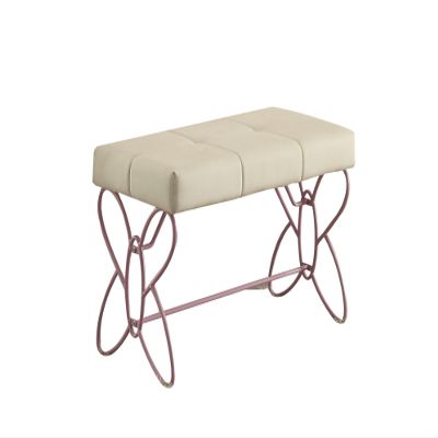 Acme Priya II Upholstered Bench with Metal Tube in White and Light Purple