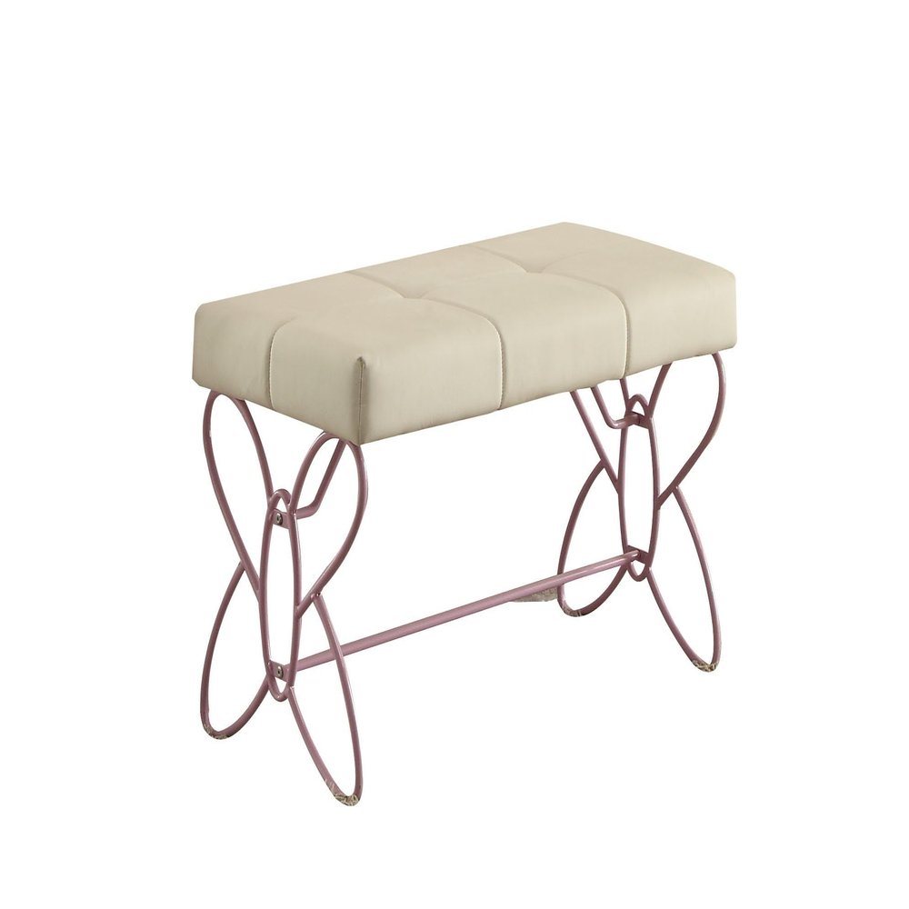 Acme Priya II Upholstered Bench with Metal Tube in White and Light Purple